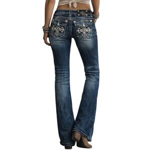 Miss Me Low Rise Y2K Rhinestone Bootcut Flare Leg Denim Jeans